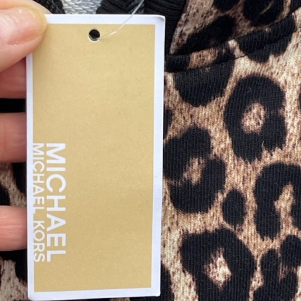 MICHAEL KORS NWT Women's Leopard Print Long Sleeve Cotton Terry Hoodie Dress Sml - Picture 14 of 16